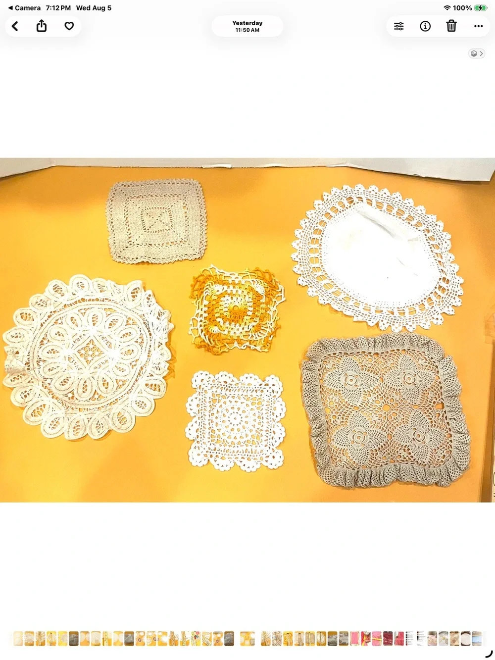 Lot of six mix of doilies and potholders made by my aunt and More